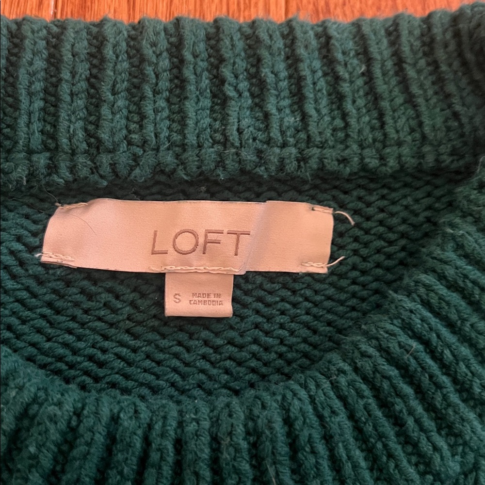 LOFT Emerald Green Rib Trim Crewneck Sweater Women’s Size Small - Picture 2 of 6